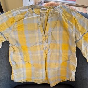 Prana Yellow and light blue Plaid Women's Blouse